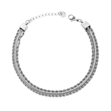 Bracciale tre fili Catena Coda di Topo e Corda in ACCIAIO