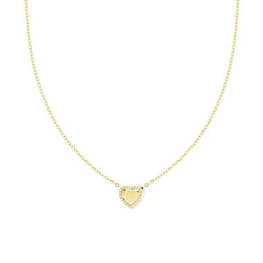 Collana Catena Forzatina Diamantata con doppio Cuore e Crystal Bianchi in ACCIAIO colore Oro