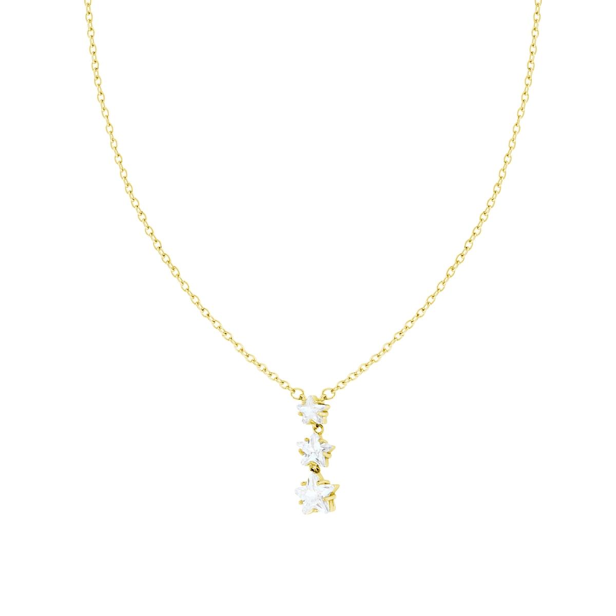 Collana Catena Forzatina Diamantata con Stelle Trilogy Crystal Bianchi in ACCIAIO e OTTONE colore Oro