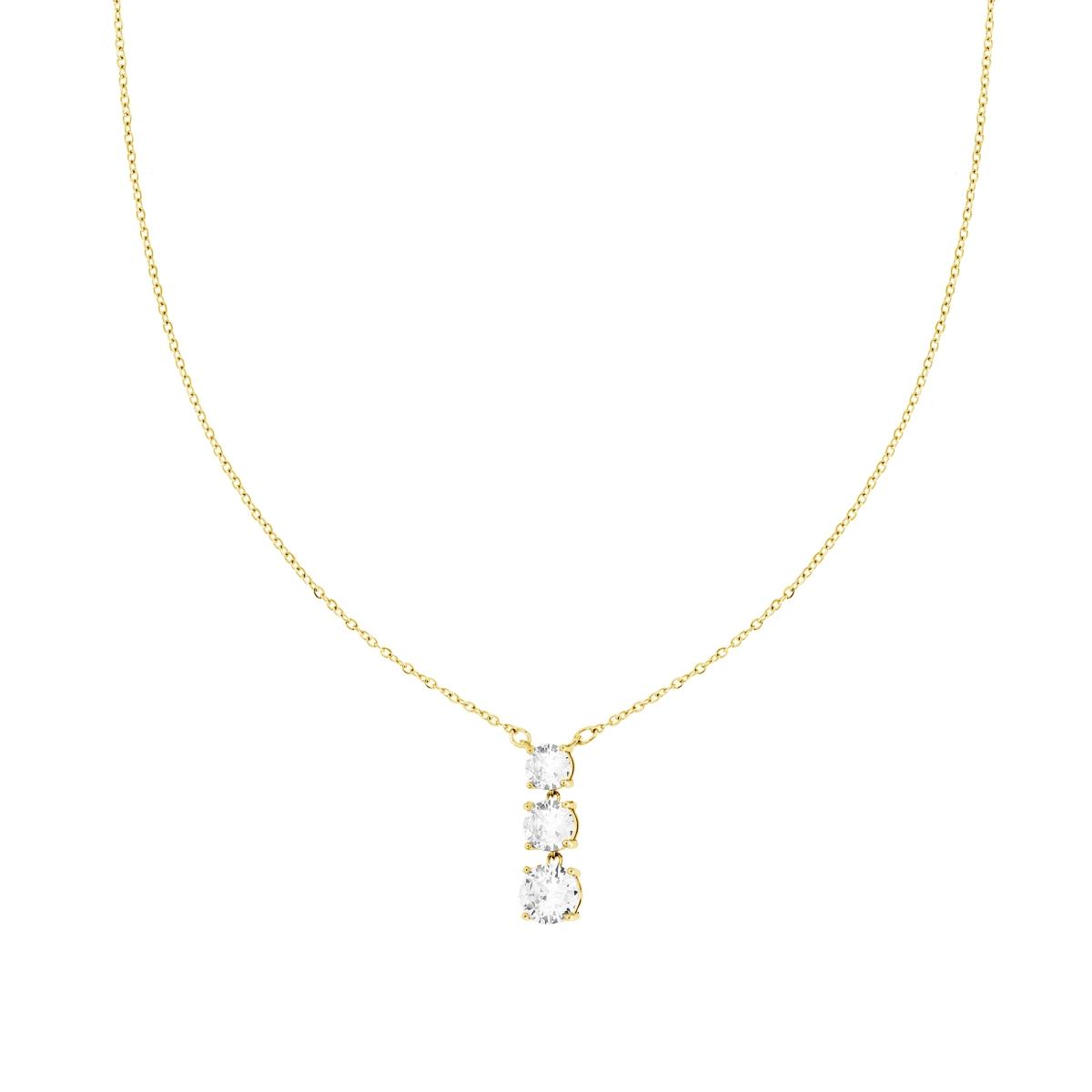 Collana Catena Forzatina Diamantata con Trilogy Punto Luce Crystal Bianchi in ACCIAIO colore Oro