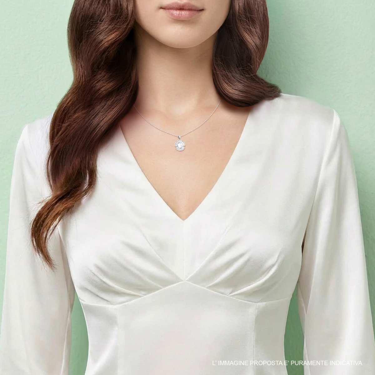 Collana Catena Forzatina Diamantata con Fiore Punto Luce e Crystal Bianchi Trapezio in ACCIAIO e OTTONE