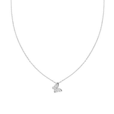Collana Catena Forzatina Diamantata con Farfalla e Crystal Bianchi in ACCIAIO e OTTONE