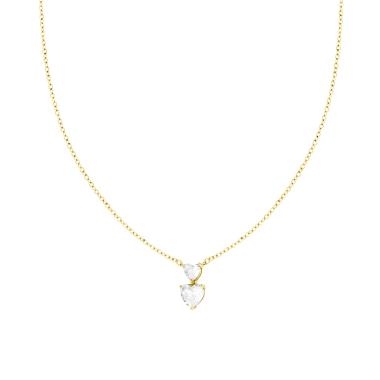 Collana Catena Forzatina Diamantata con doppio Punto Luce Cuore Crystal Bianchi in ACCIAIO colore Oro