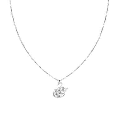 Collana Catena Forzatina Diamantata con Cigno e Crystal Bianchi in ACCIAIO e OTTONE