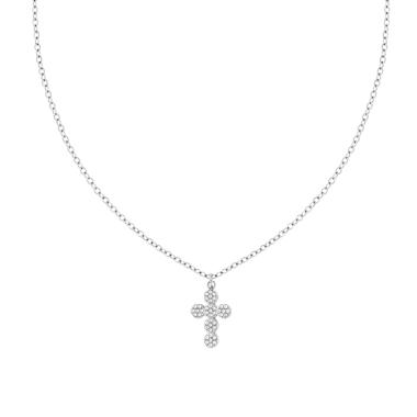 Collana Catena Forzatina con Croce e Crystal Bianchi in ACCIAIO