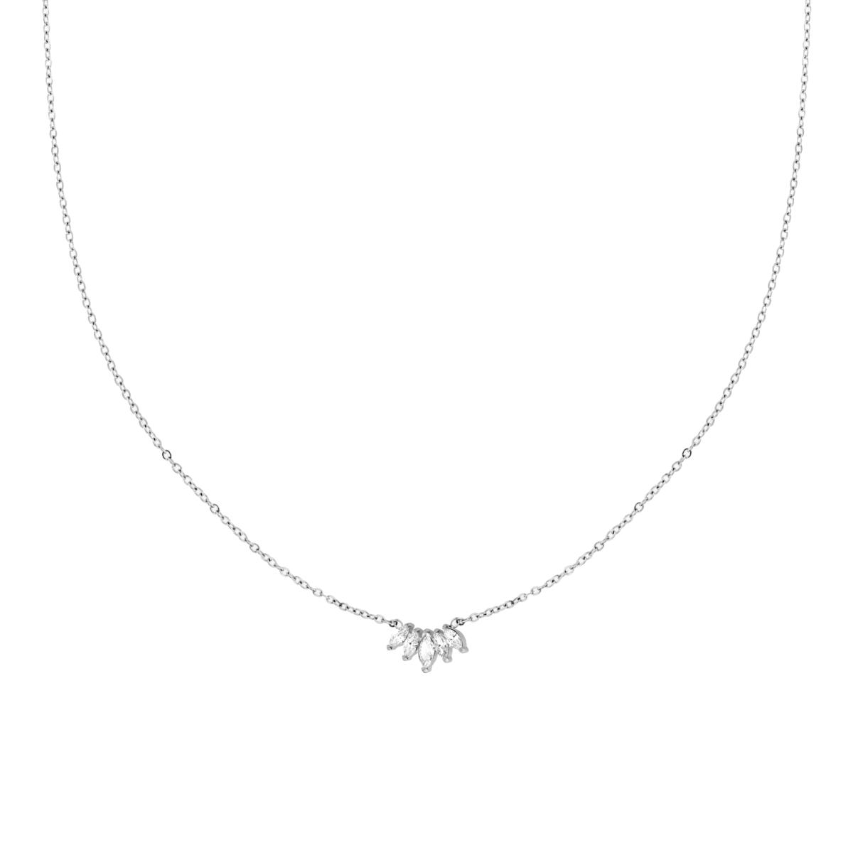 Collana Catena Forzatina Diamantata con Diadema Punto Luce e Crystal Bianchi Marquise in ACCIAIO