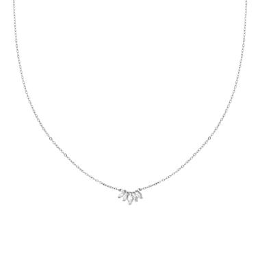 Collana Catena Forzatina Diamantata con Diadema Punto Luce e Crystal Bianchi Marquise in ACCIAIO