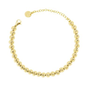 Bracciale Catena con Palline Diamantate mm 6 in ACCIAIO Colore Oro