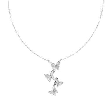 Collana Catena Forzatina con Farfalle e Crystal Bianchi in ACCIAIO E OTTONE