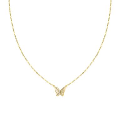 Collana Catena Forzatina con Farfalla e Crystal Bianchi e Perle in ACCIAIO colore Oro