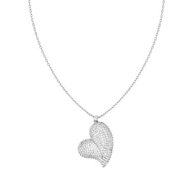 Collana Catena Forzatina con Cuore Bombato e Crystal Bianchi in ACCIAIO E OTTONE