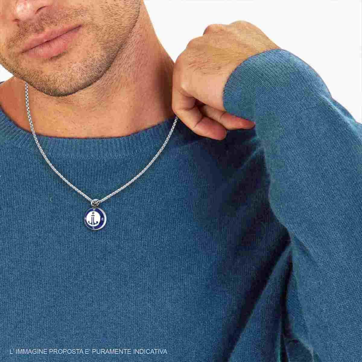 Collana Catena Veneziana Tonda con Ancora Smalto Bianco e Blu in ACCIAIO