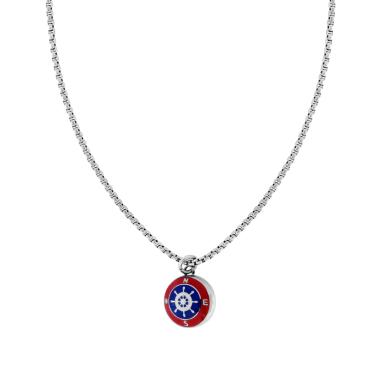 Collana Catena Veneziana Tonda con Timone Smalto Rosso e Blu in ACCIAIO