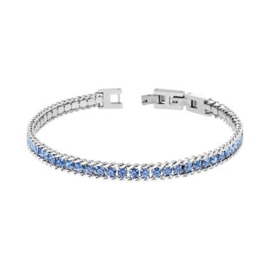 Bracciale Catena Grumetta con Tennis Crystal Acquamarina in ACCIAIO