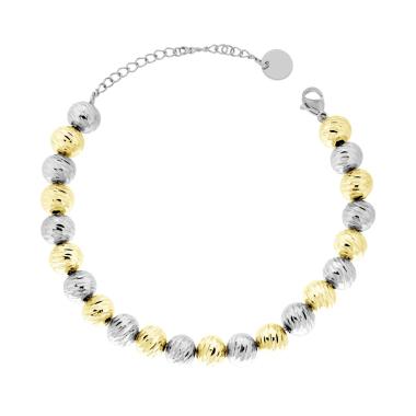 Bracciale Catena con Palline Diamantate mm 8 in ACCIAIO colore Acciaio e Oro