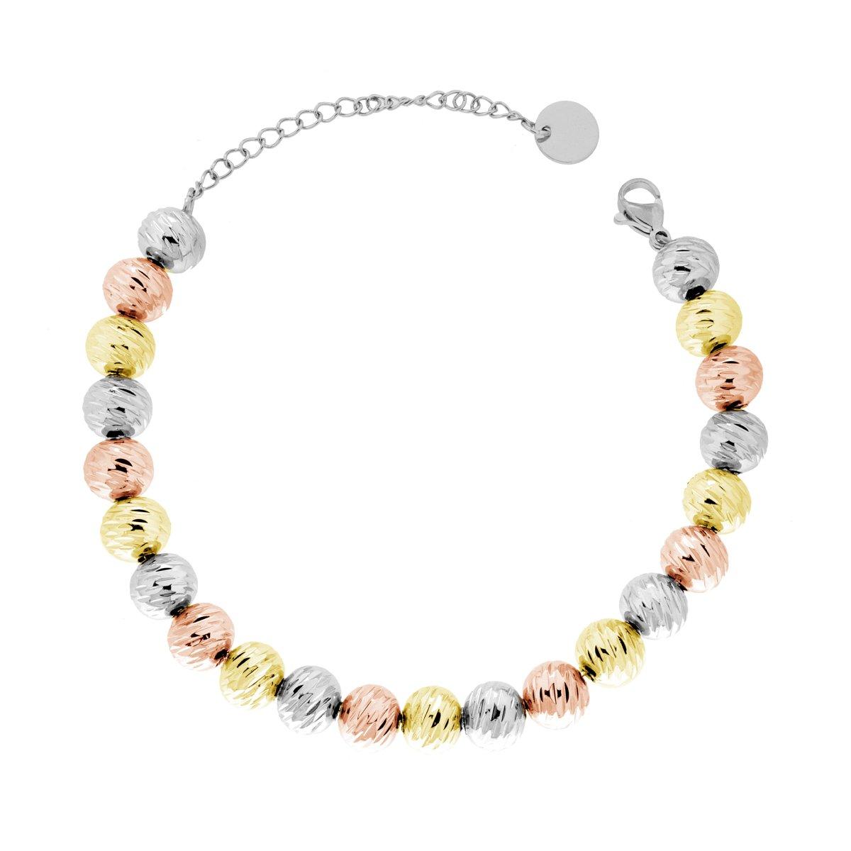 Bracciale Catena con Palline Diamantate mm 8 in ACCIAIO colore Rosa Acciaio e Oro