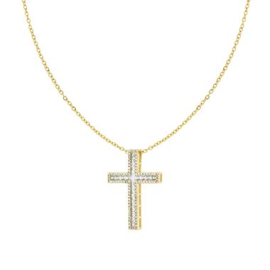 Collana Catena Forzatina con Croce e Crystal Bianchi in ACCIAIO e OTTONE colore Oro