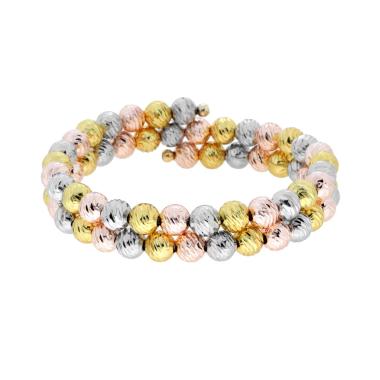 Bracciale Semirigido due giri Palline Diamantate mm 6 in ACCIAIO colore Oro Acciaio e Rosa