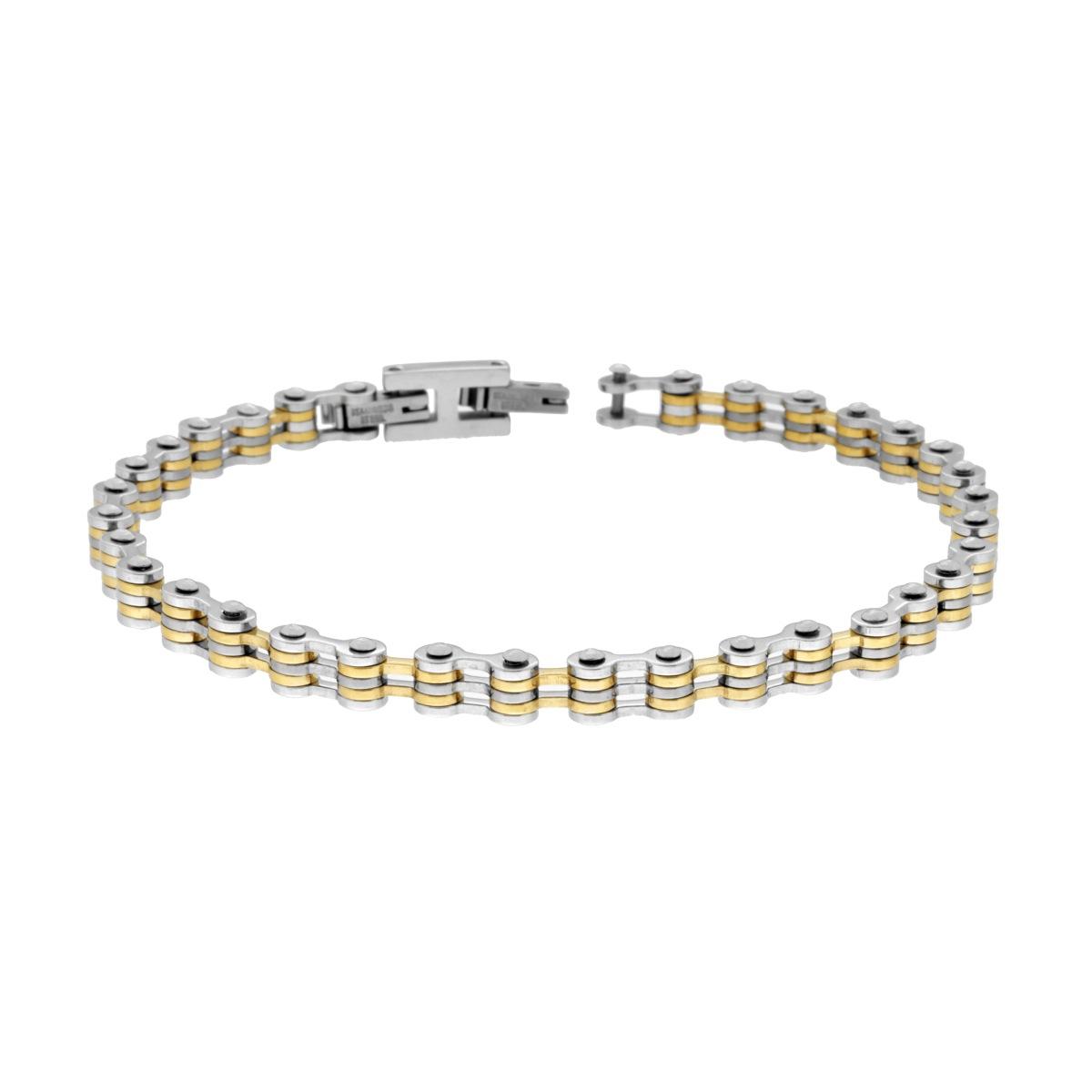 Bracciale Uomo Maglia Imperniata Bicicletta con dettagli Colore Oro in ACCIAIO