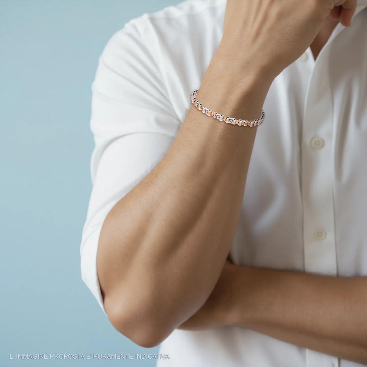 Bracciale Uomo Maglia Imperniata Bicicletta con dettagli Colore Rosa in ACCIAIO
