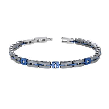 Bracciale Uomo Maglia Imperniata con dettagli Colore Blu Ceramica Antracite Crystal Bianchi e Ancora in ACCIAIO
