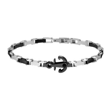 Bracciale Uomo Maglia Imperniata con dettagli Colore Nero Ancora e Crystal Nero in ACCIAIO