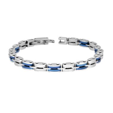 Bracciale Uomo Maglia Imperniata con dettagli Colore Blu in ACCIAIO