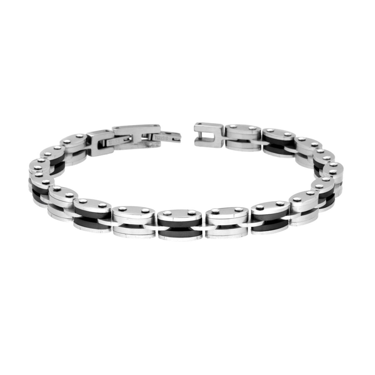 Bracciale Uomo Maglia Imperniata con dettagli Colore Nero in ACCIAIO