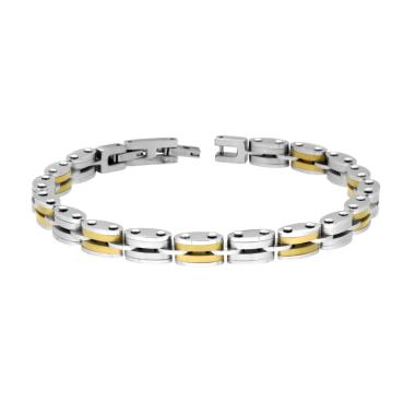 Bracciale Uomo Maglia Imperniata con dettagli Colore Oro in ACCIAIO