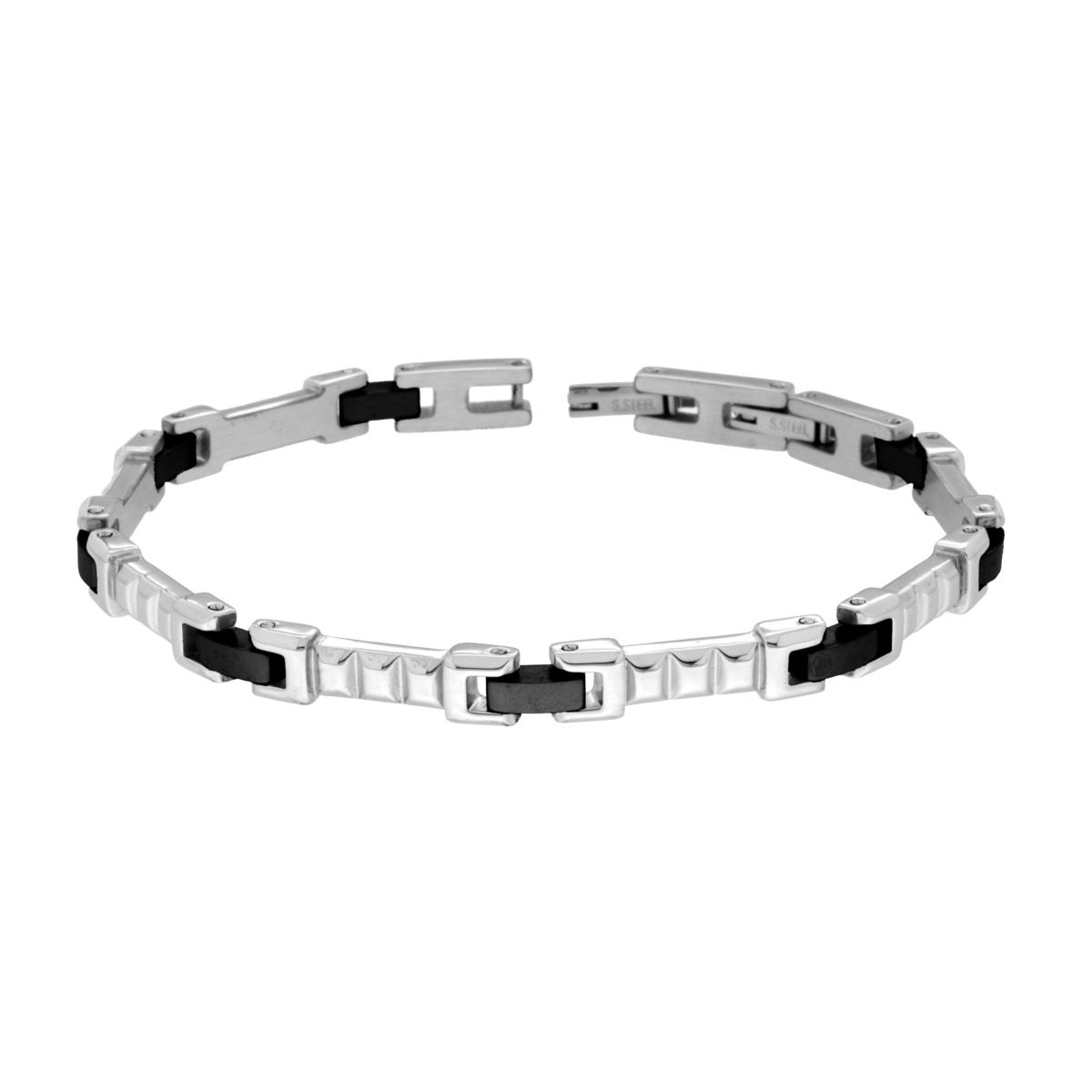 Bracciale Uomo maglia Imperniata con dettaglio colore Nero in ACCIAIO