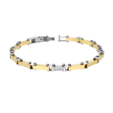 Bracciale Uomo Maglia Imperniata con dettagli Colore Oro e Crystal Bianchi in ACCIAIO