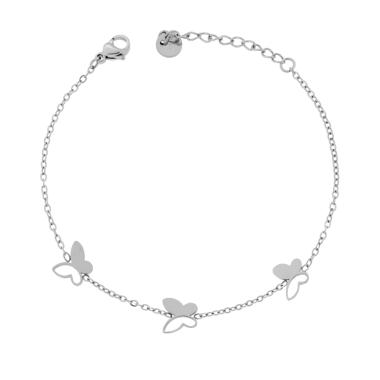 Bracciale Catena Forzatina Diamantata con Farfalle in ACCIAIO