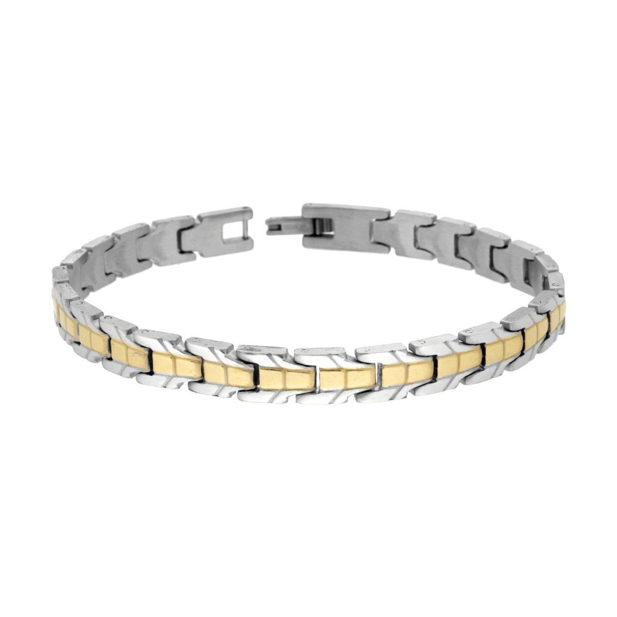 Bracciale Uomo Maglia Imperniata dettagli colore Oro in ACCIAIO