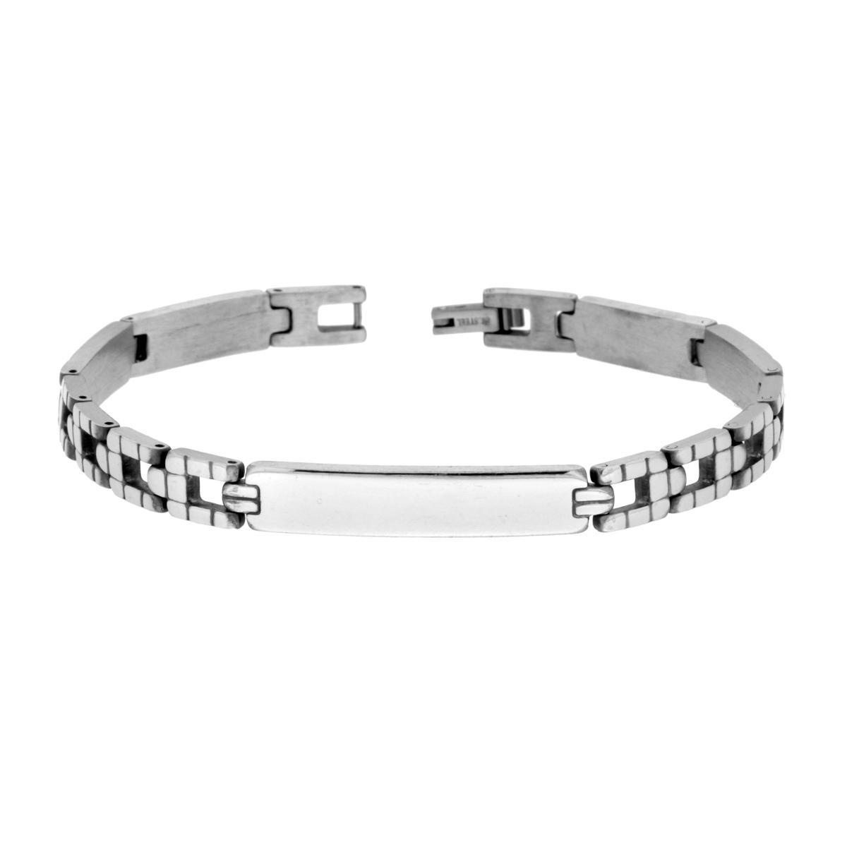 Bracciale Uomo Maglia Imperniata con Targa in ACCIAIO