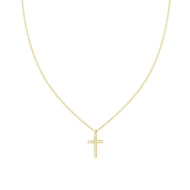 Collana Catena Forzatina Diamantata con Croce e Crystal Bianchi in ACCIAIO colore Oro