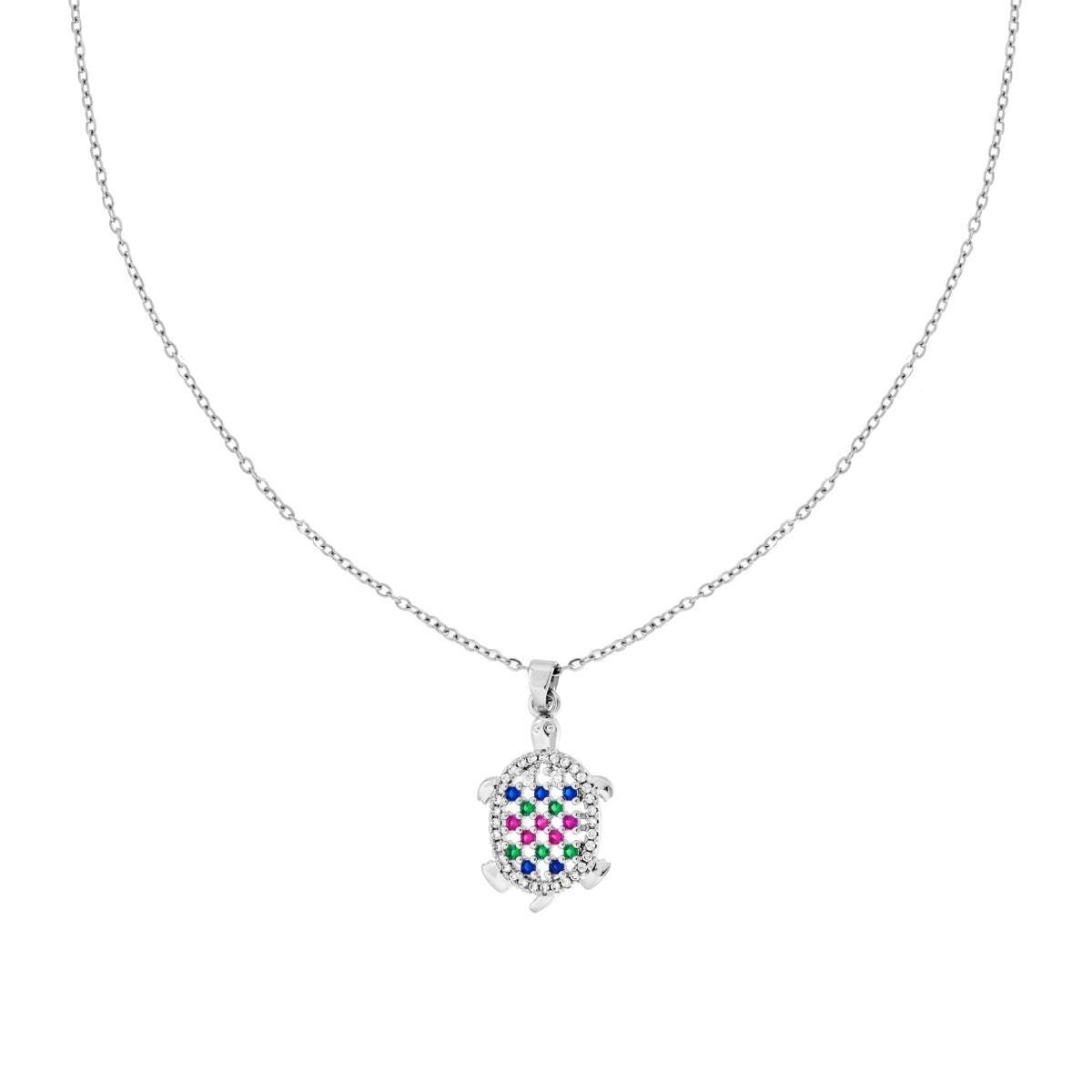 Collana Catena Forzatina Diamantata con Tartaruga e Crystal Multicolor in ACCIAIO