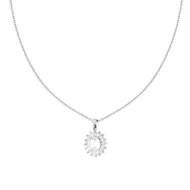 Collana Catena Forzatina Diamantata con Punto Luce Ovale contornato da Crystal Bianchi in ACCIAIO