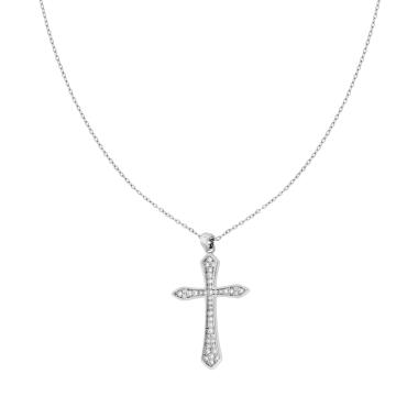 Collana Catena Forzatina Diamantata con Croce e Crystal Bianchi in ACCIAIO