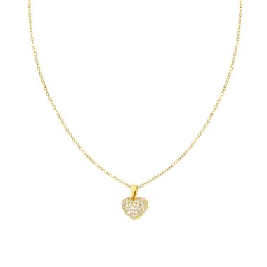 Collana Catena Forzatina Diamantata con Cuore Bombato e Crystal Bianchi in ACCIAIO colore Oro