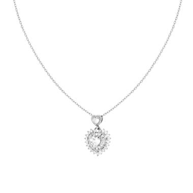 Collana Catena Forzatina Diamantata con Cuore Punto Luce e Crystal Bianchi in ACCIAIO