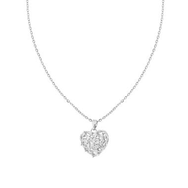 Collana Catena Forzatina Diamantata con Cuore e Crystal Bianchi in ACCIAIO