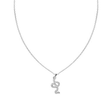 Collana Catena Forzatina Diamantata con Serpente e Crystal Bianchi in ACCIAIO