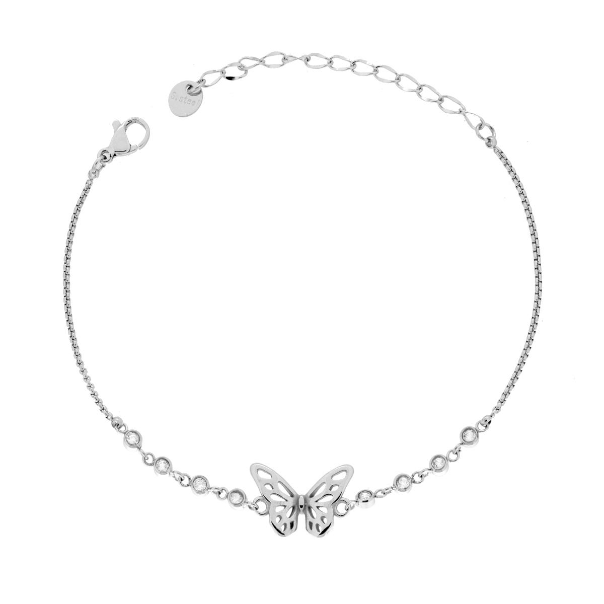 Bracciale Catena Veneziana tonda con Farfalla e Crystal Bianchi in ACCIAIO