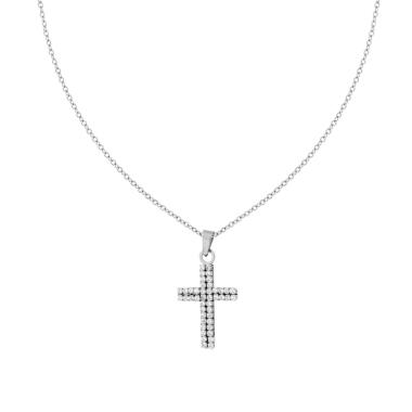 Collana Catena Forzatina Diamantata con Croce e Crystal Bianchi in ACCIAIO