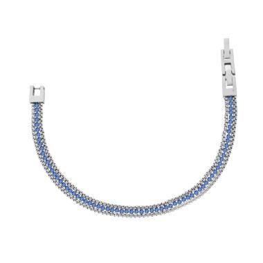 Bracciale Catena Veneziana Tonda con Tennis Crystal Acquamarina in ACCIAIO