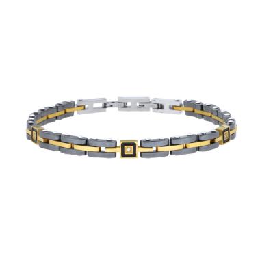 Bracciale Uomo Maglia Imperniata in Ceramica Antracite e colore Oro con Crystal Bianchi in ACCIAIO