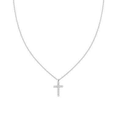 Collana Catena Forzatina Diamantata con Croce e Crystal Bianchi in ACCIAIO