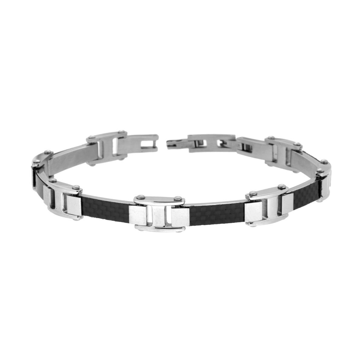 Bracciale Uomo Maglia Imperniata con effetto Fibra di Carbonio in ACCIAIO