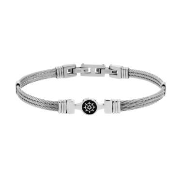 Bracciale Uomo Semirigido con filo intrecciato e Timone in ACCIAIO