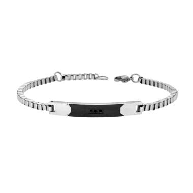 Bracciale Uomo Catena Veneziana con Targa e Crystal Neri in ACCIAIO
